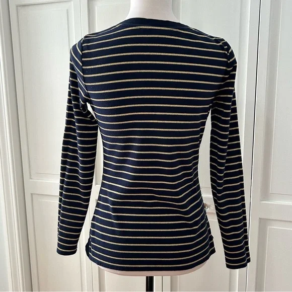 Lauren Ralph Lauren Navy and Gold Striped Long Sleeve Top PM - Picture 6 of 14